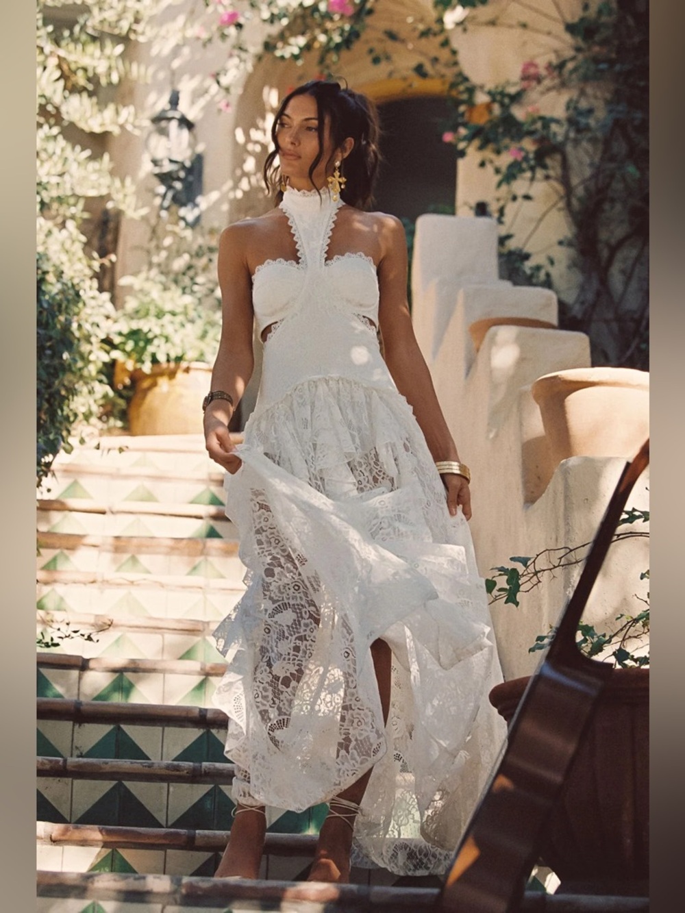 12th Tribe Cream Lace Halter Maxi Dress